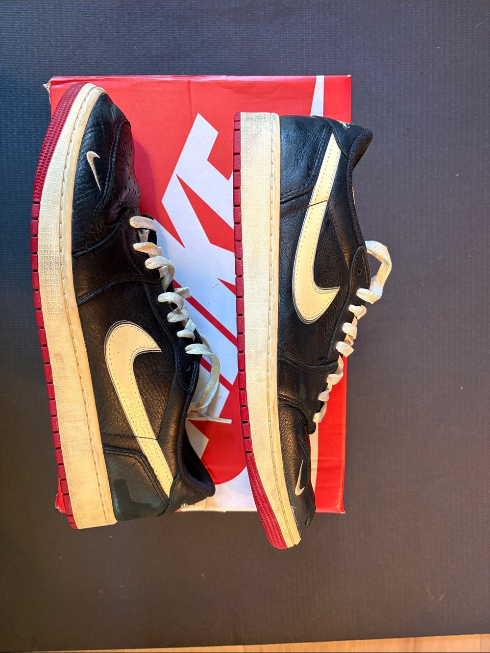 Jordan Low-Top Sneakers in Black, Cream & Red